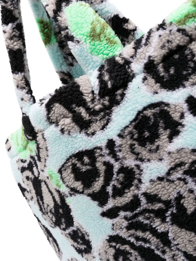 Blue Distorted Floral Print Faux Fur Tote Bag