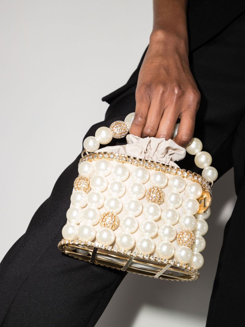 Neutral Holli Bucaneve Faux Pearl Crystal Mini Bag