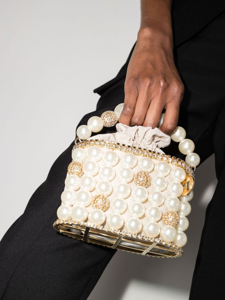 Neutral Holli Bucaneve Faux Pearl Crystal Mini Bag