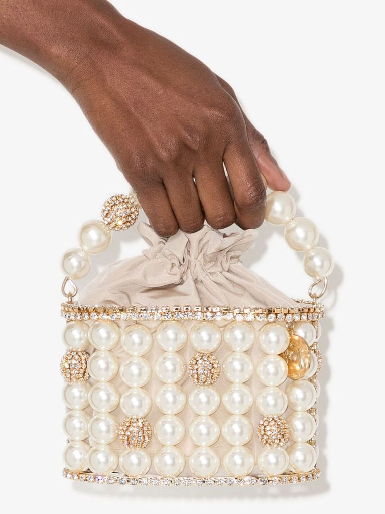 Neutral Holli Bucaneve Faux Pearl Crystal Mini Bag