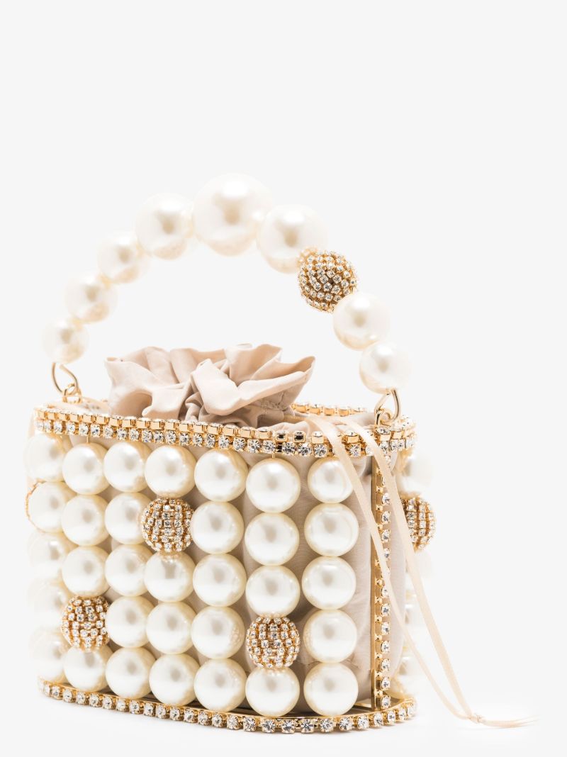 Neutral Holli Bucaneve Faux Pearl Crystal Mini Bag
