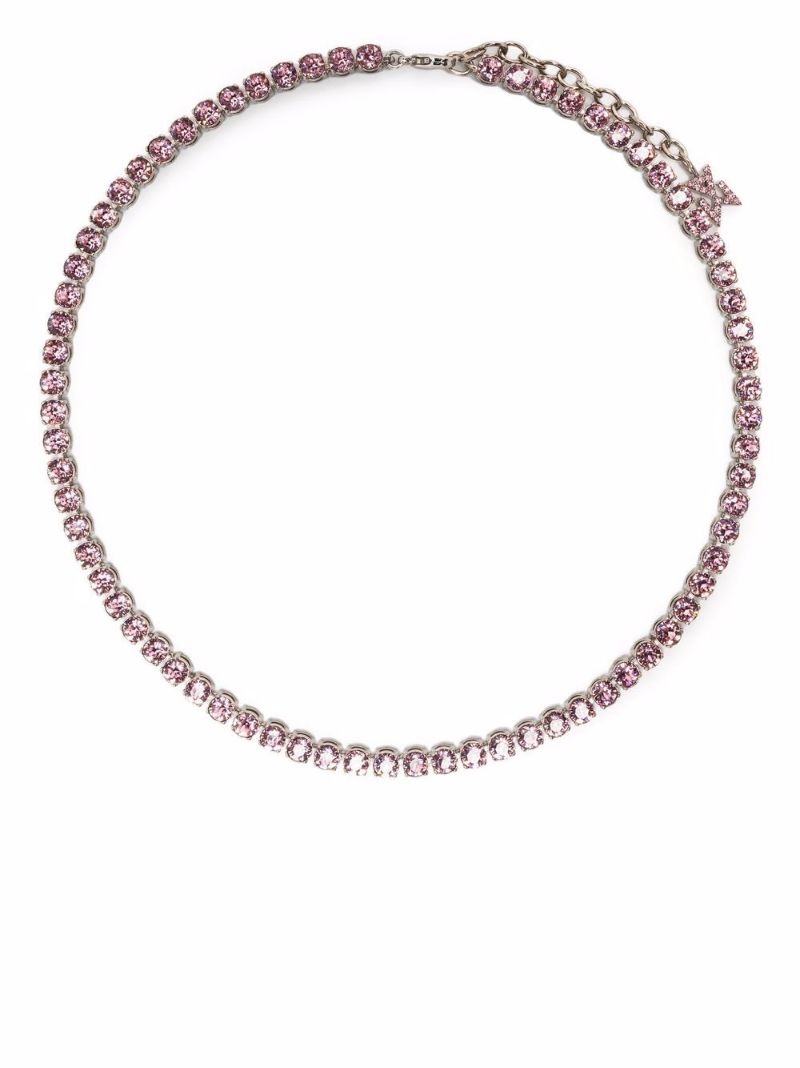 Pink Silver-tone Crystal Tennis Choker Necklace