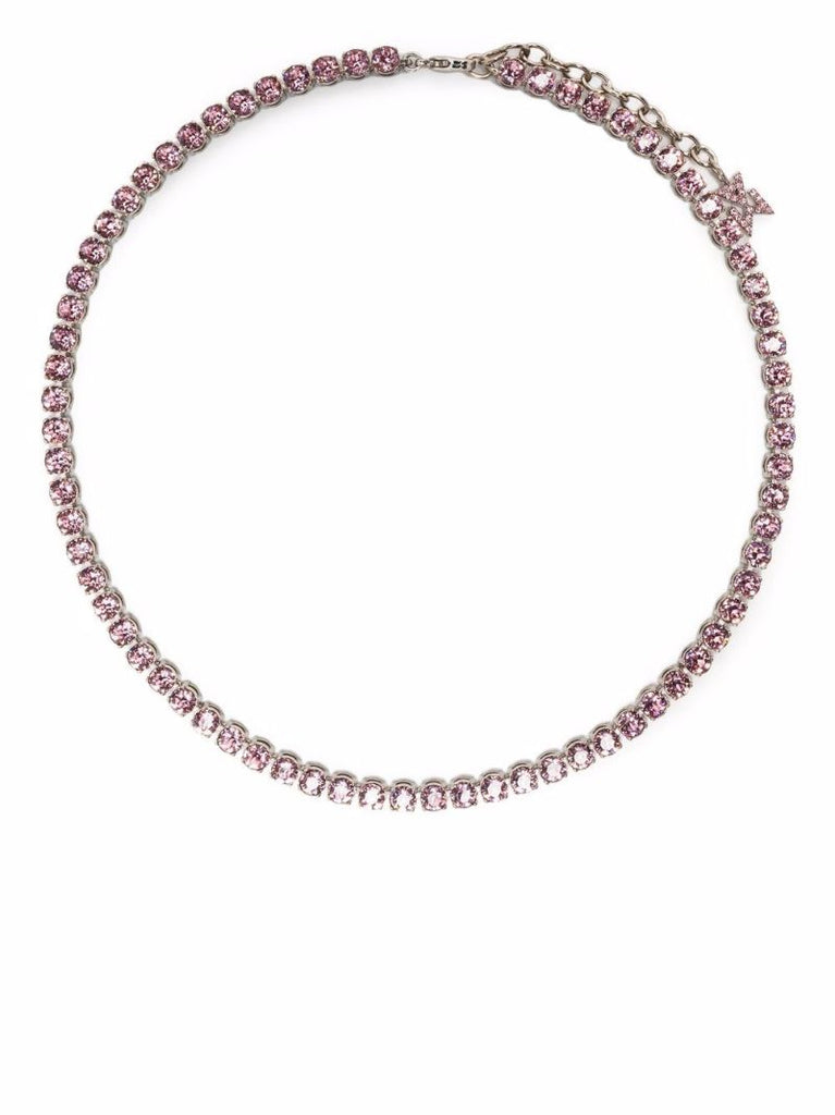 Pink Silver-tone Crystal Tennis Choker Necklace