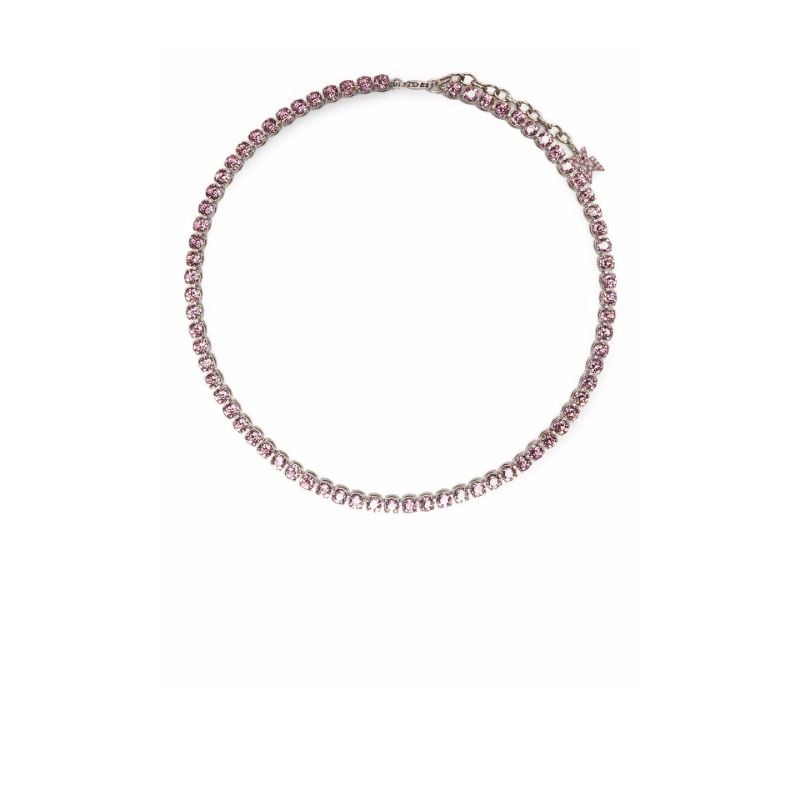 Pink Silver-tone Crystal Tennis Choker Necklace