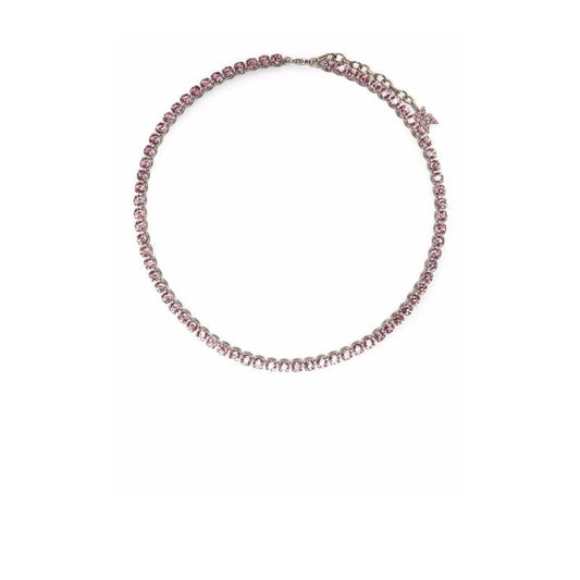 Pink Silver-tone Crystal Tennis Choker Necklace