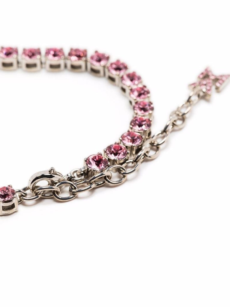Pink Silver-tone Crystal Tennis Choker Necklace