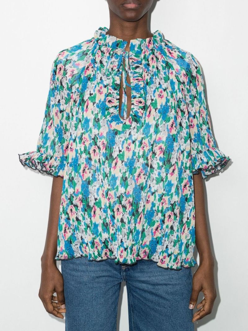 Floral Print PlissÃ_x0083_Â© Blouse