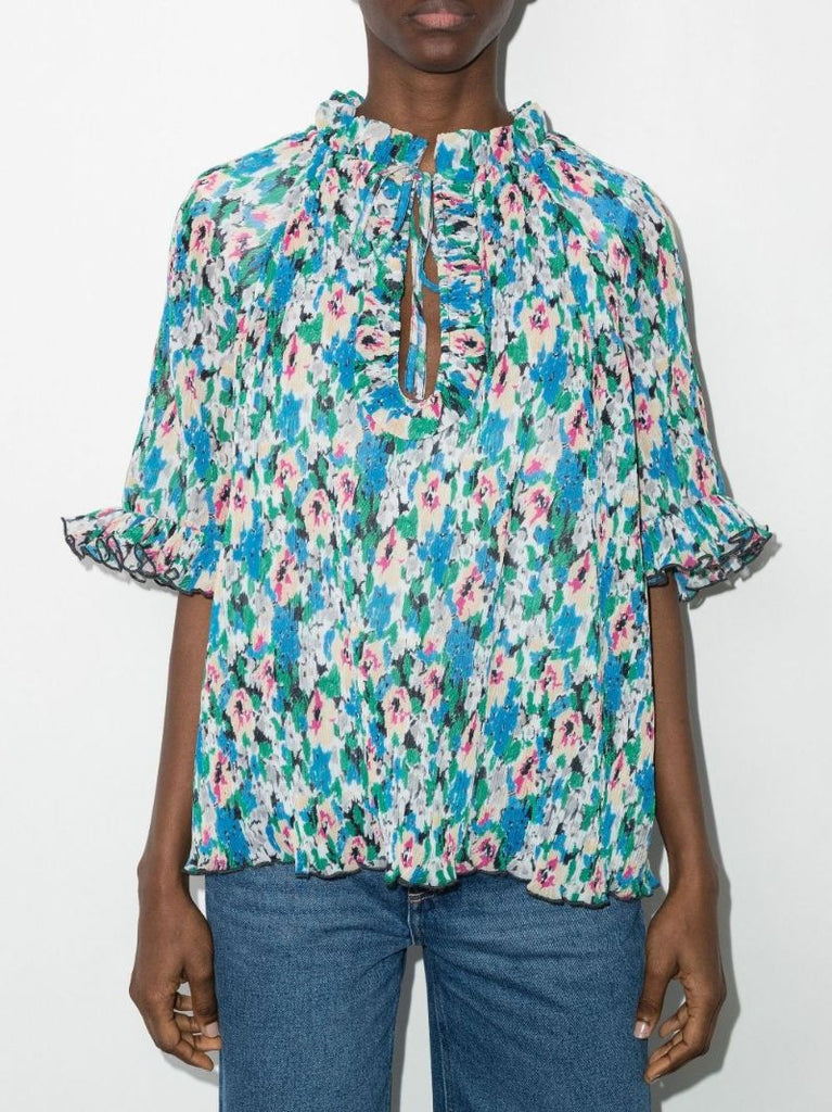 Floral Print PlissÃ_x0083_Â© Blouse