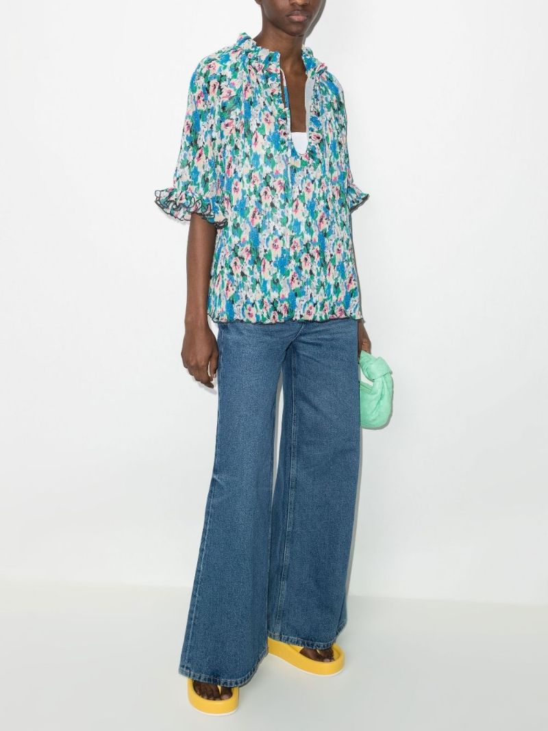 Floral Print PlissÃ_x0083_Â© Blouse