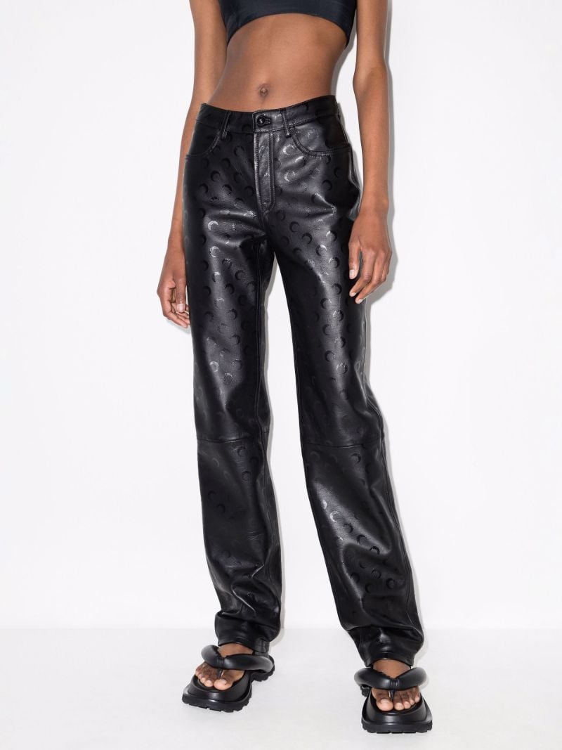 Crescent Moon Print Leather Trousers