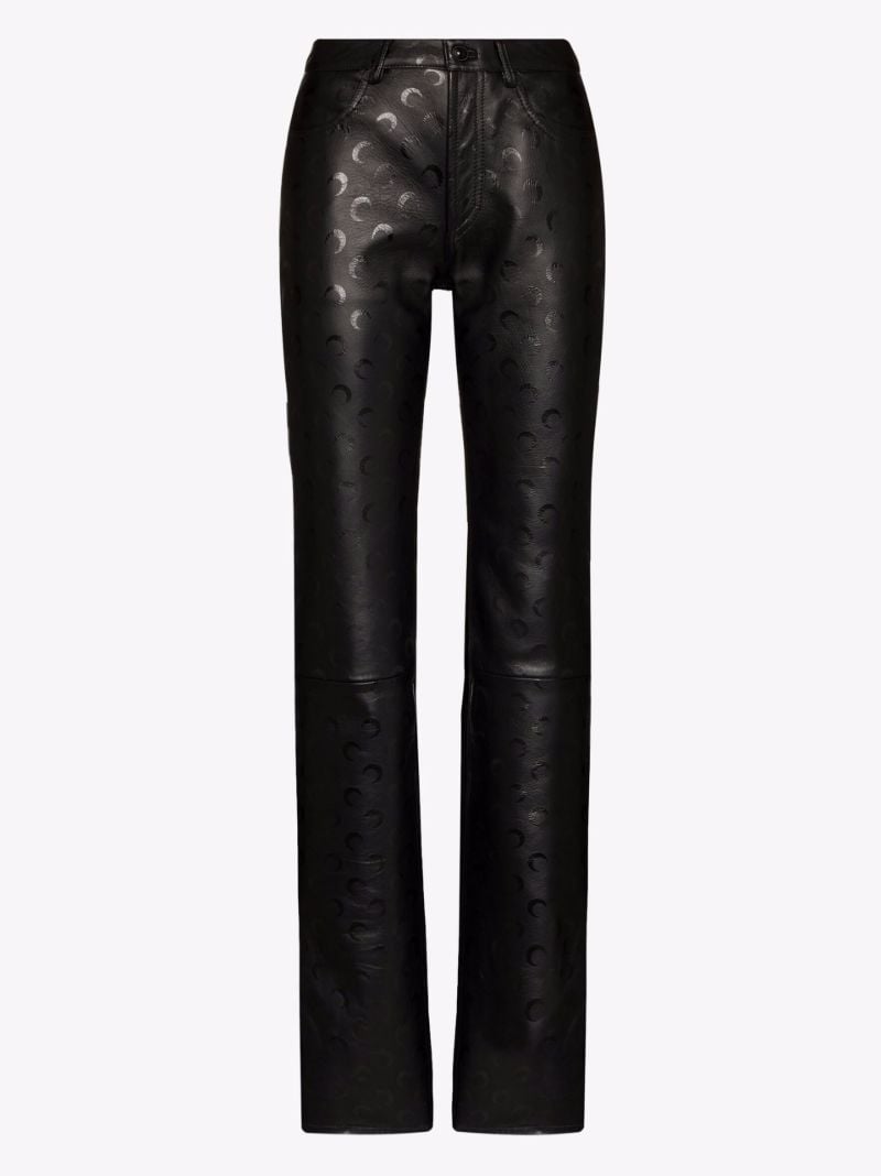 Crescent Moon Print Leather Trousers