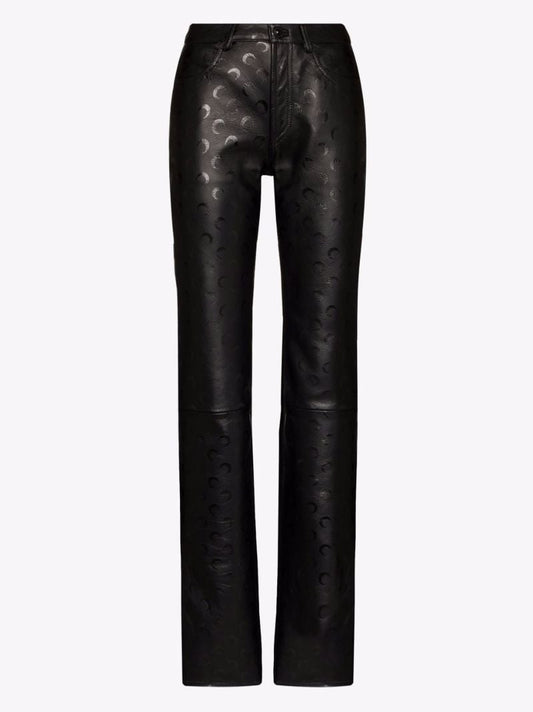 Crescent Moon Print Leather Trousers