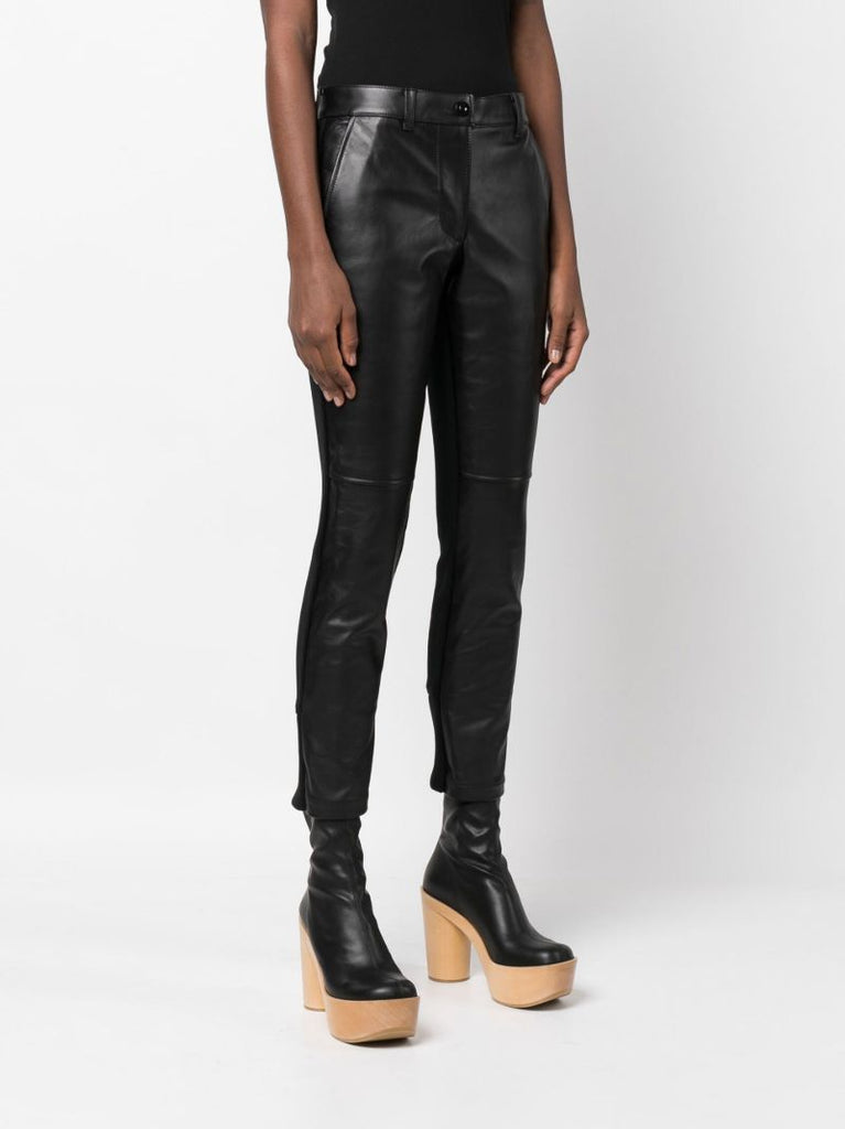 Black Panelled High-waisted Leather Trousers