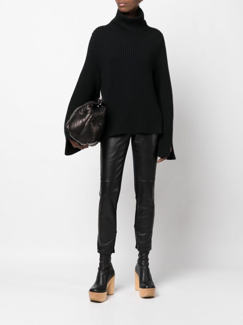 Black Panelled High-waisted Leather Trousers
