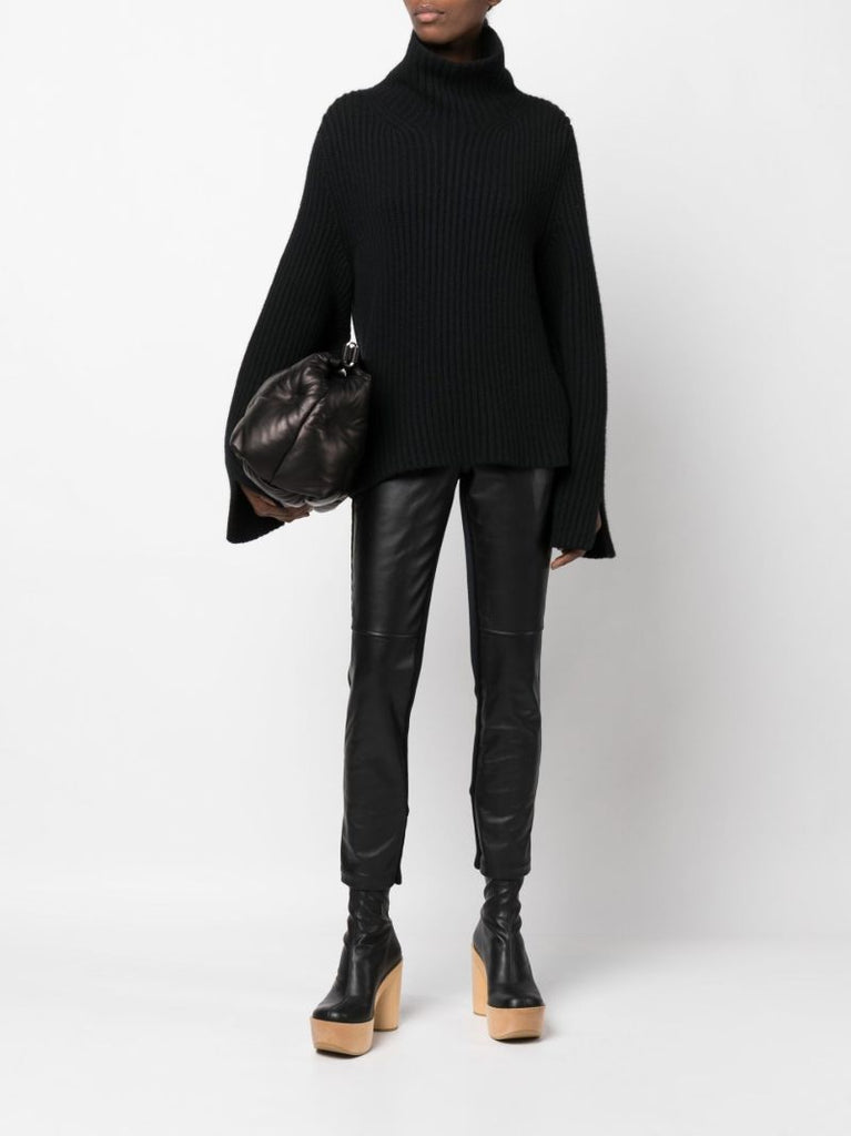 Black Panelled High-waisted Leather Trousers