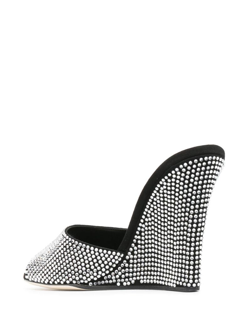 Black Crystal Embellished 95 Wedge Leather Mules