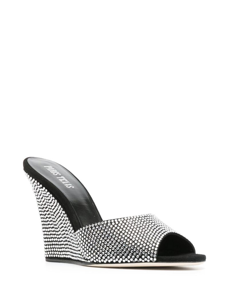 Black Crystal Embellished 95 Wedge Leather Mules