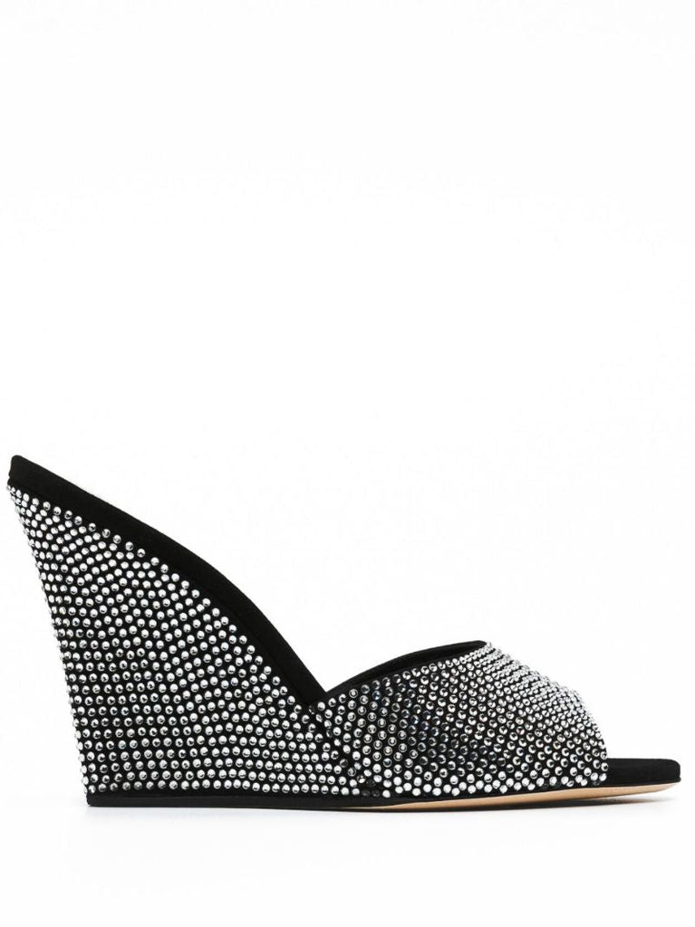 Black Crystal Embellished 95 Wedge Leather Mules