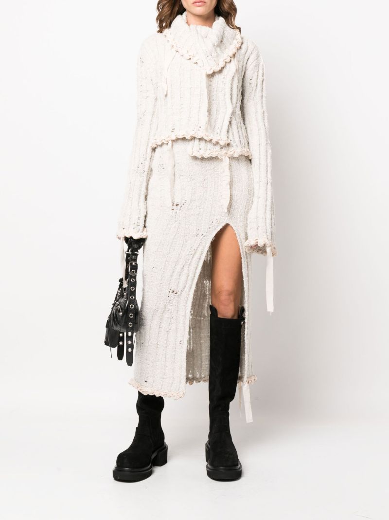 Neutral Distressed Midi Skirt