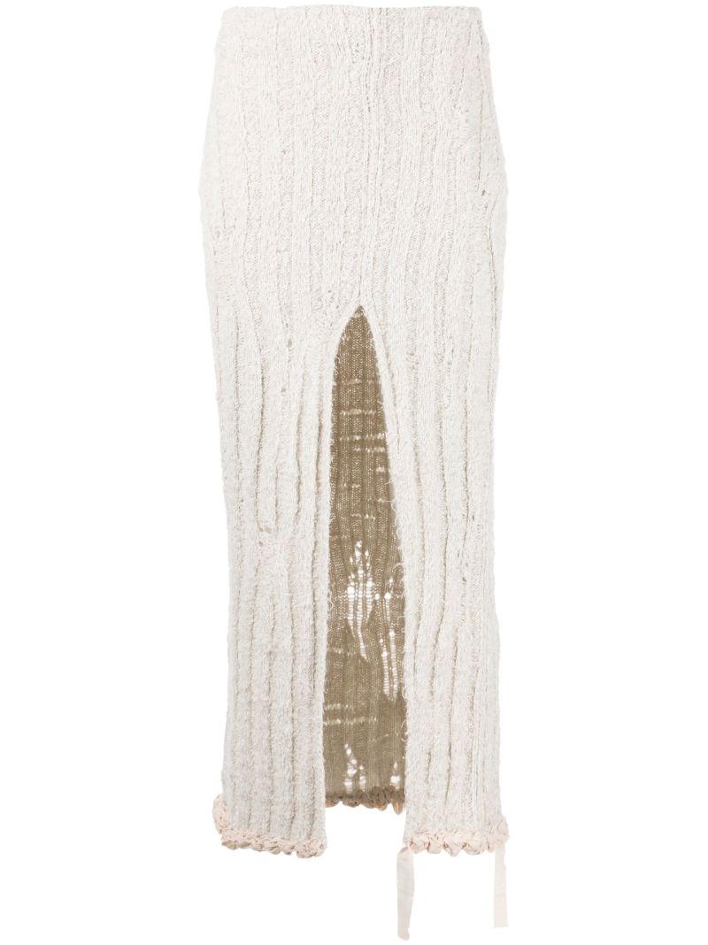Neutral Distressed Midi Skirt