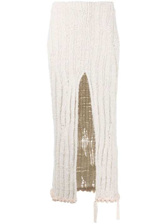 Neutral Distressed Midi Skirt