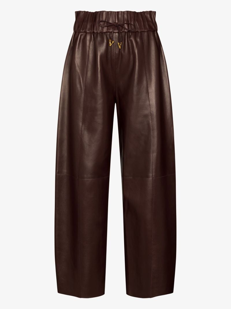 Brown Aurella Drawstring Waist Leather Trousers