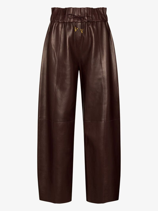 Brown Aurella Drawstring Waist Leather Trousers