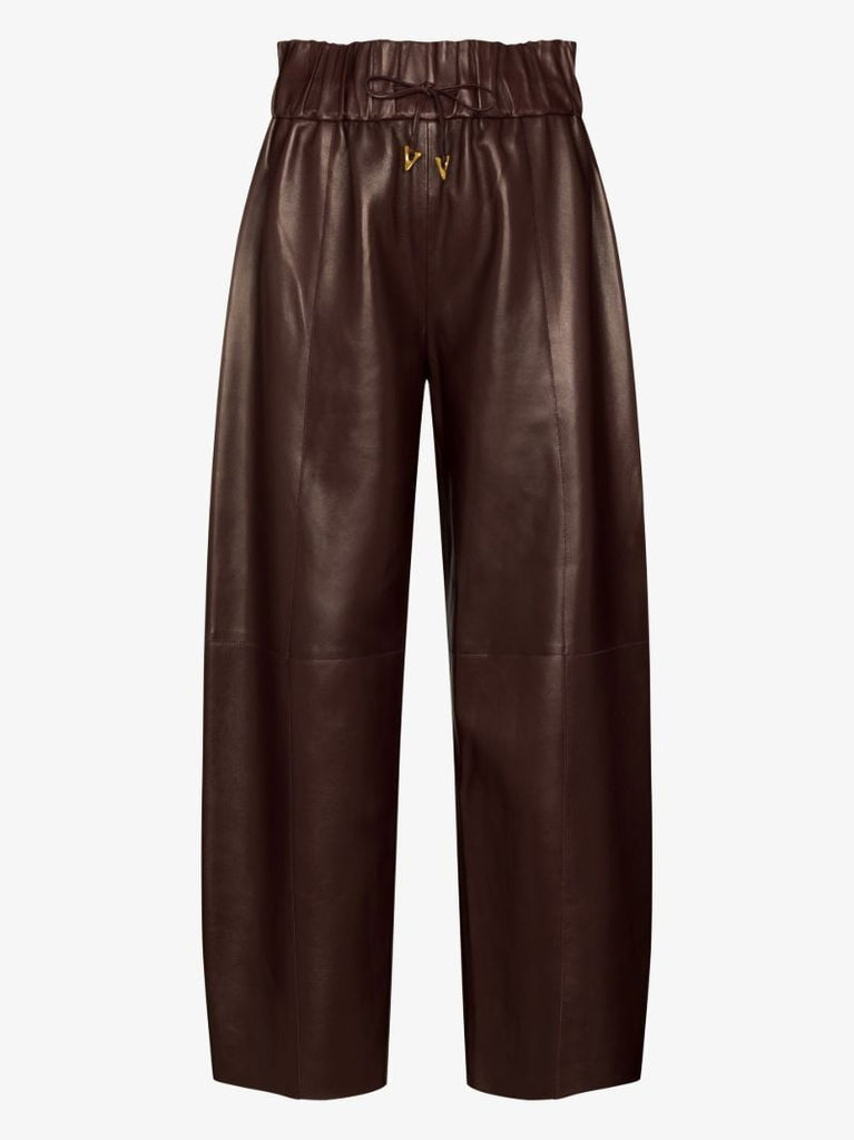 Brown Aurella Drawstring Waist Leather Trousers