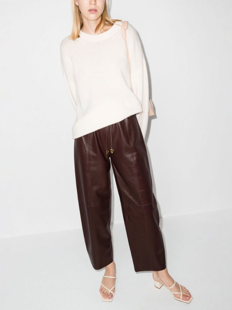 Brown Aurella Drawstring Waist Leather Trousers