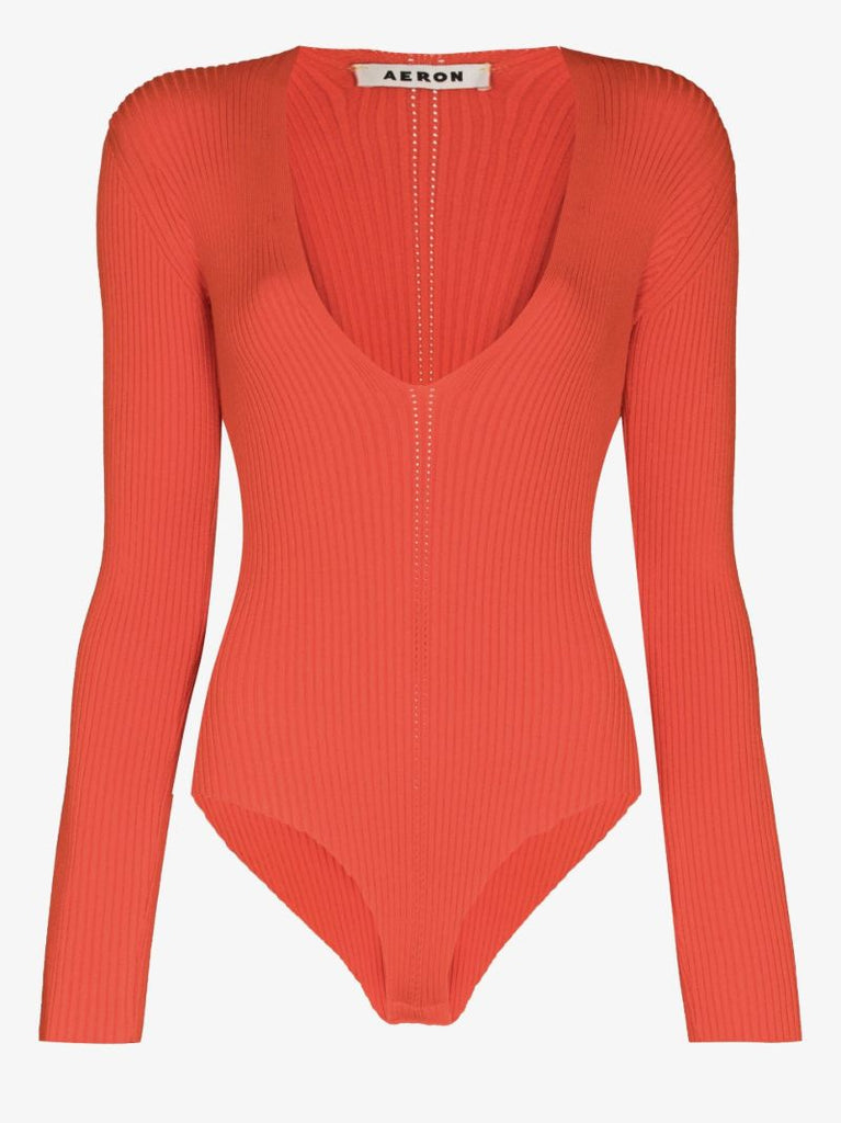 Red Falaise Ribbed Knit Bodysuit