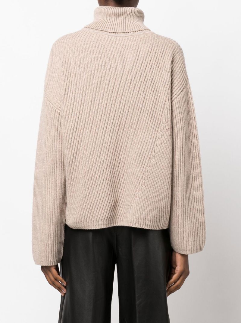 Neutral Ribbed Turtleneck Sweater