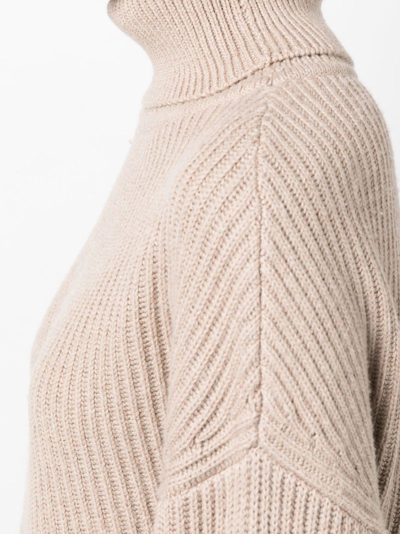 Neutral Ribbed Turtleneck Sweater
