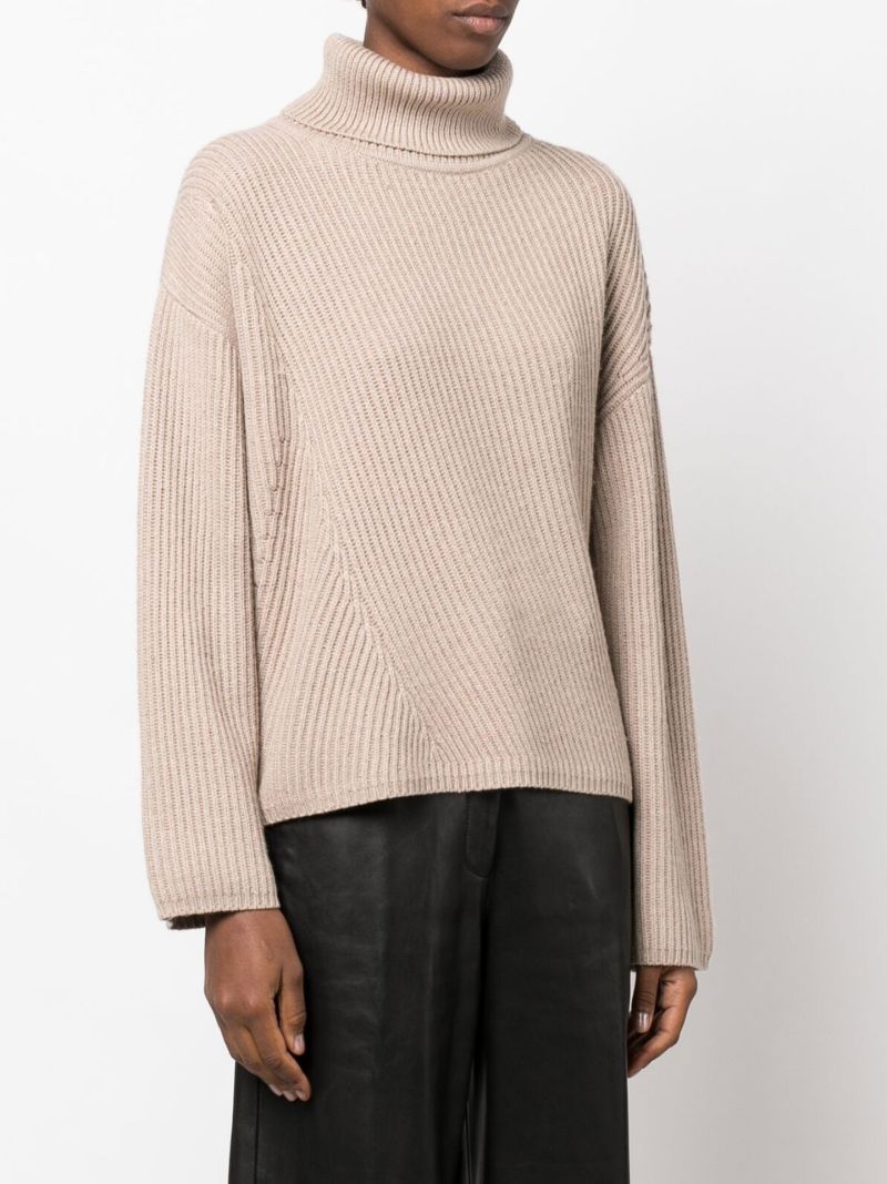 Neutral Ribbed Turtleneck Sweater