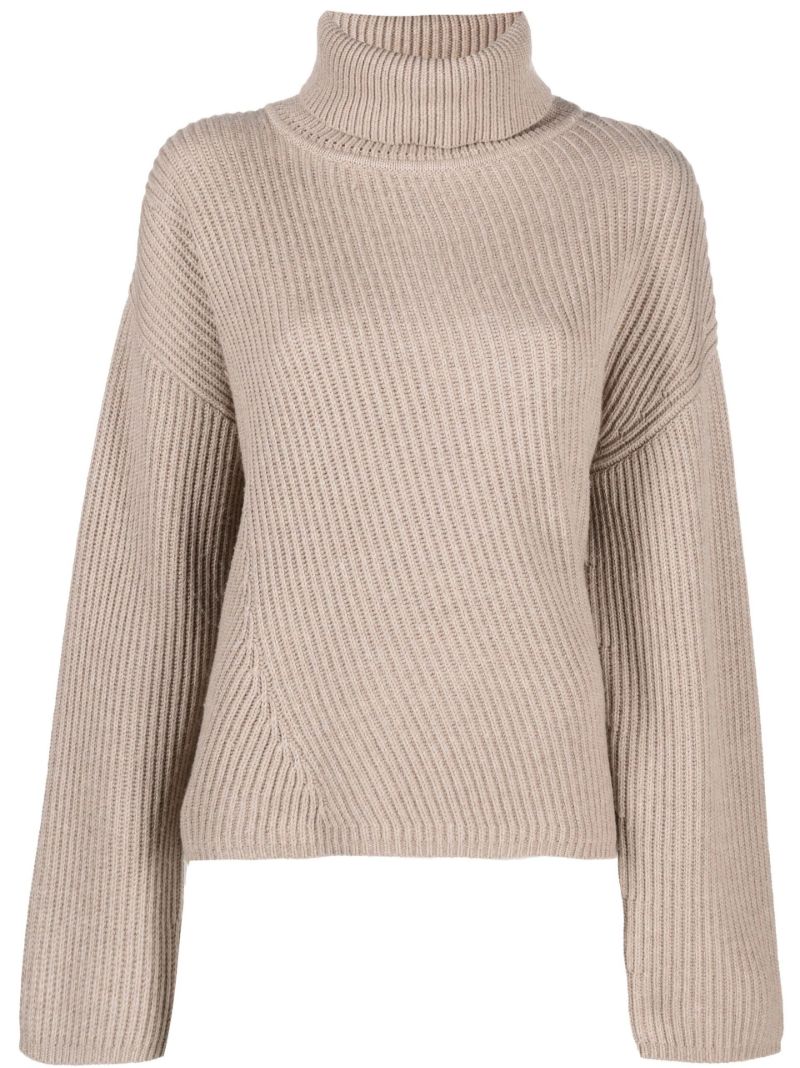 Neutral Ribbed Turtleneck Sweater