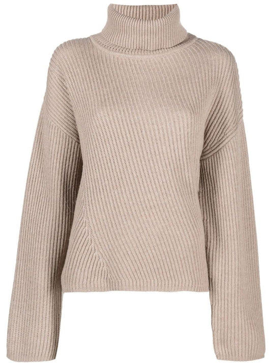 Neutral Ribbed Turtleneck Sweater