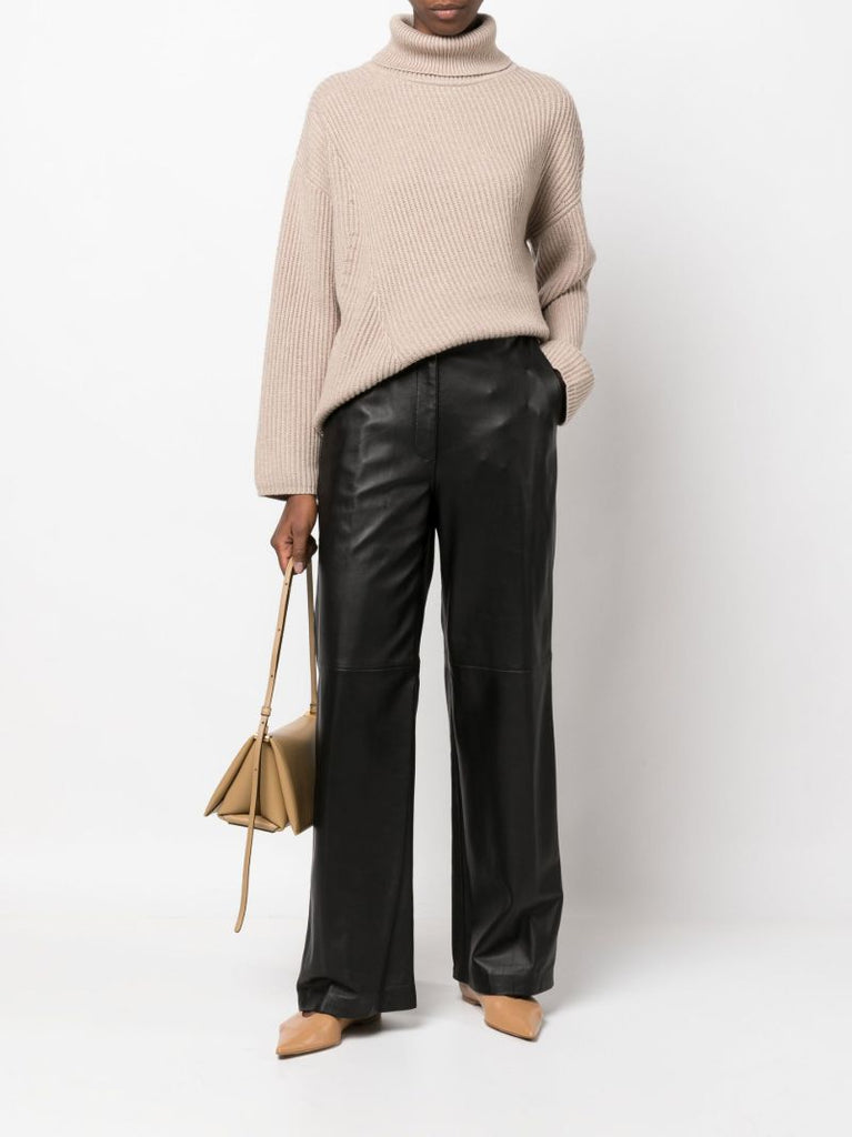 Neutral Ribbed Turtleneck Sweater