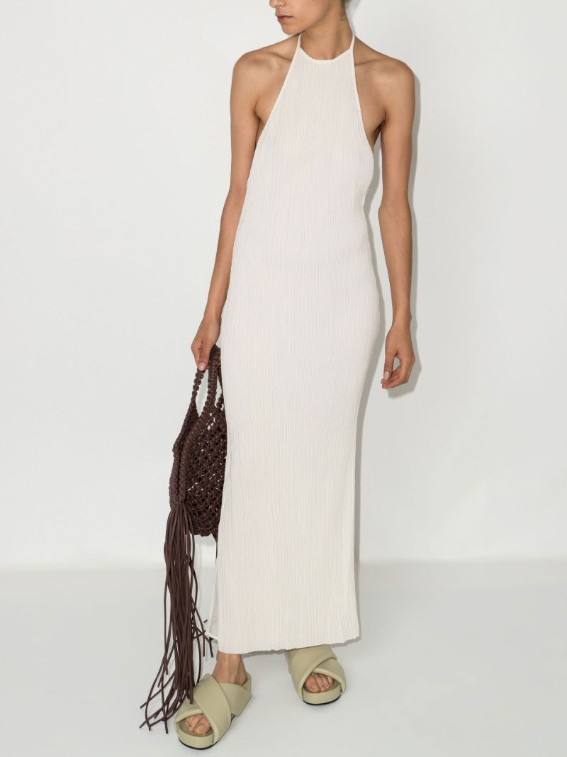 Neutral Pleated Halterneck Midi Dress
