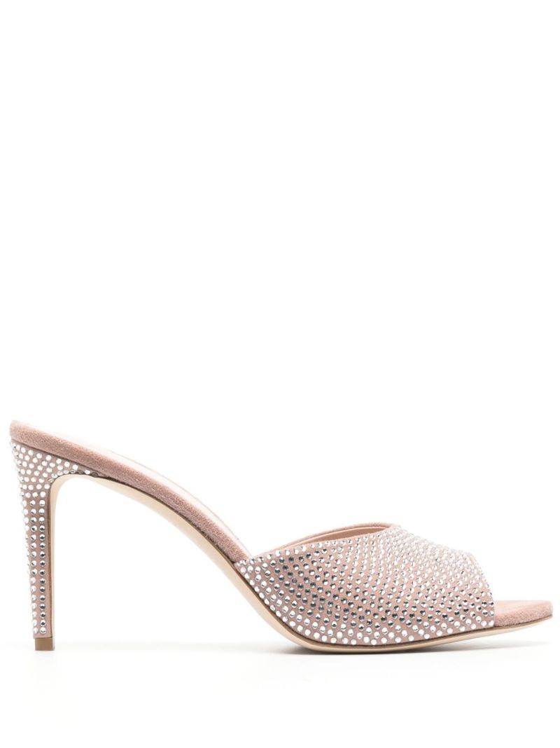 Neutral Holly 85 Crystal-embellished Suede Mules