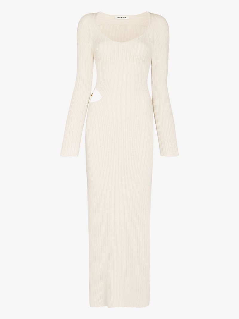 Neutral Vivier Cutout Knit Maxi Dress