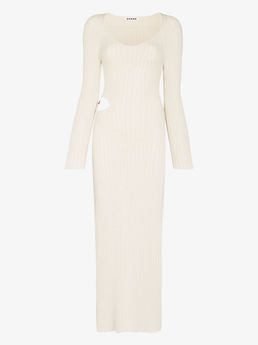 Neutral Vivier Cutout Knit Maxi Dress