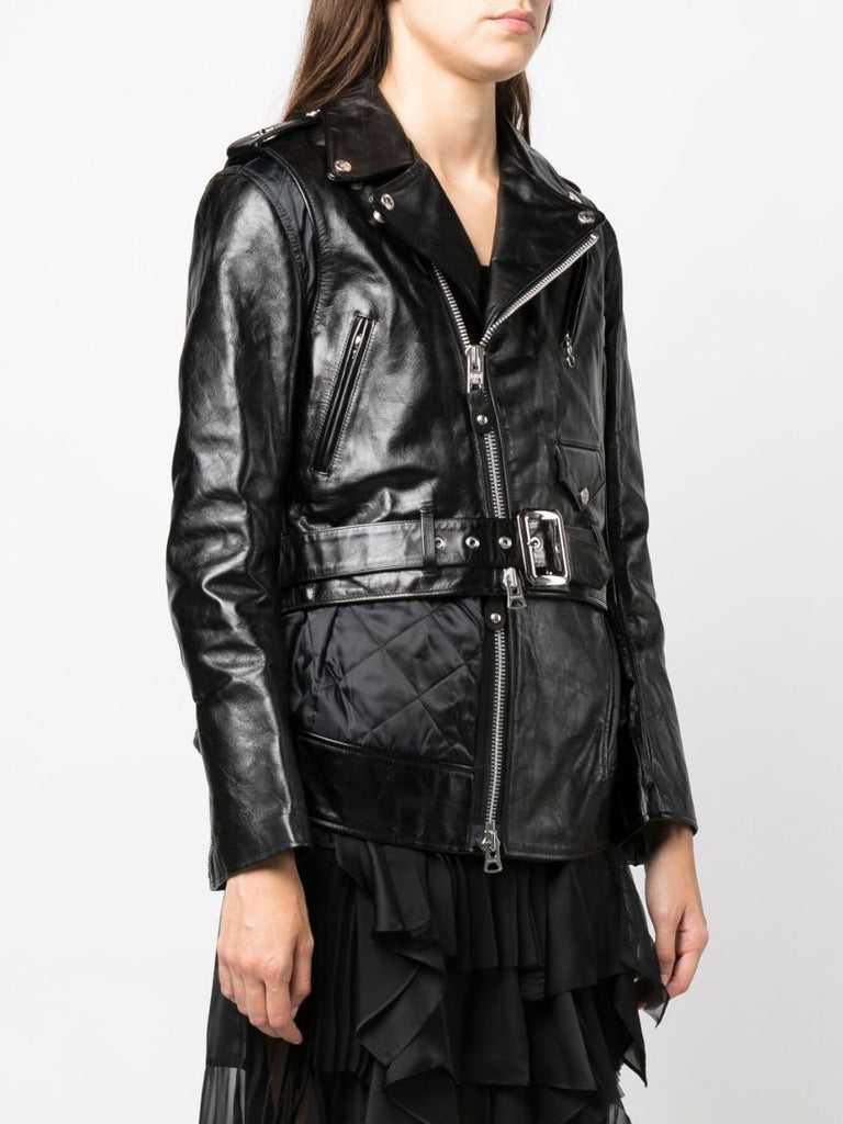 X Schott Nyc Black Peplum Hem Leather Jacket