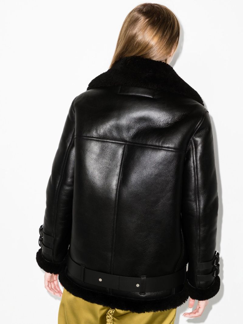 Black Shearling Leather Biker Jacket