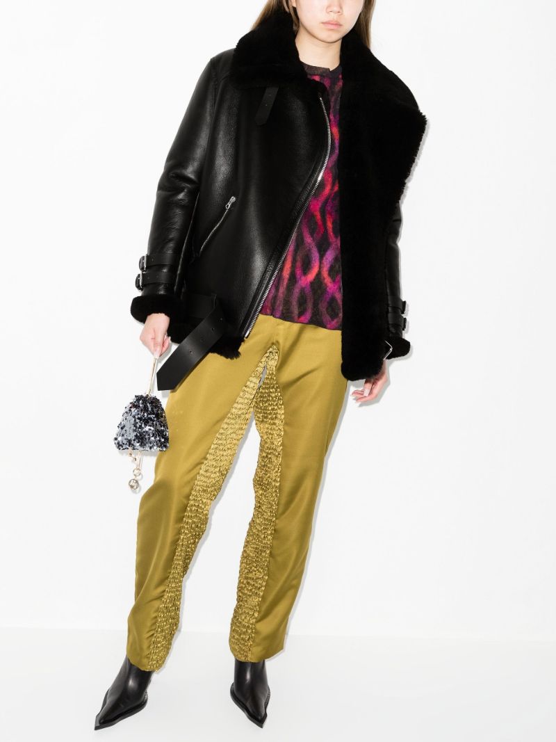 Black Shearling Leather Biker Jacket