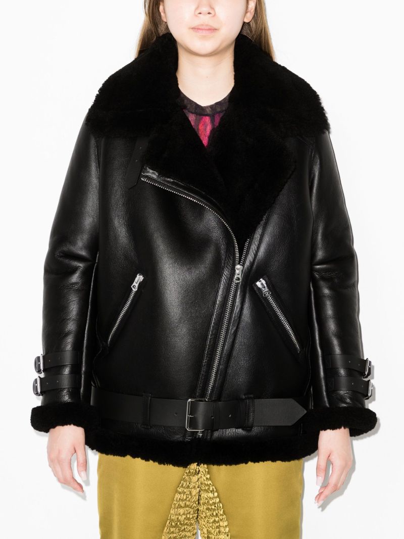 Black Shearling Leather Biker Jacket