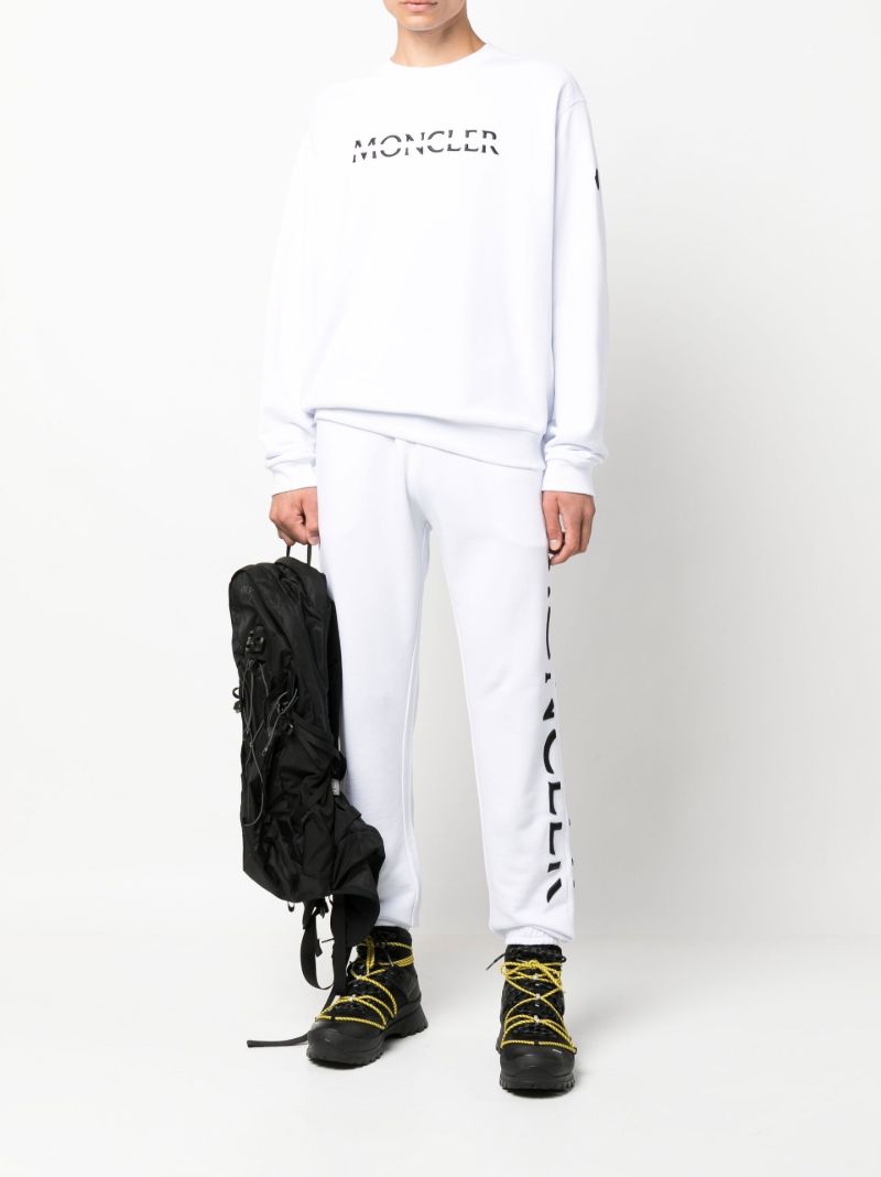 White Logo Embroidered Cotton Fleece Track Pants