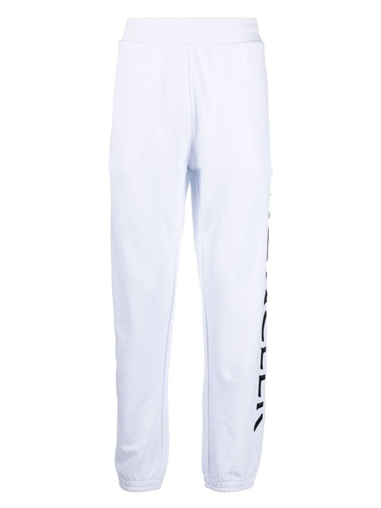 White Logo Embroidered Cotton Fleece Track Pants