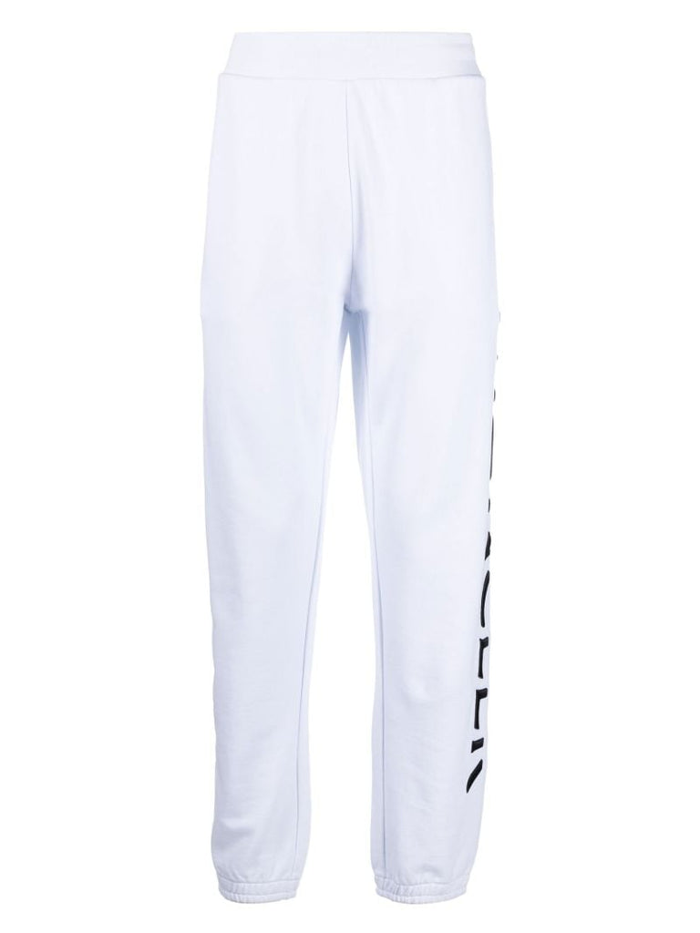 White Logo Embroidered Cotton Fleece Track Pants