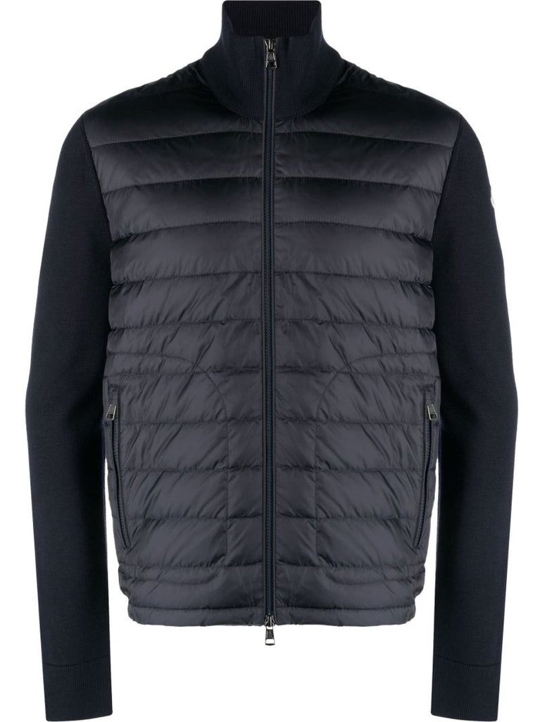 Blue Zip-up Padded Knit Cardigan