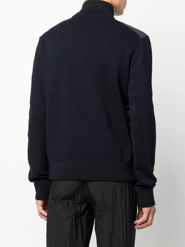 Blue Zip-up Padded Knit Cardigan
