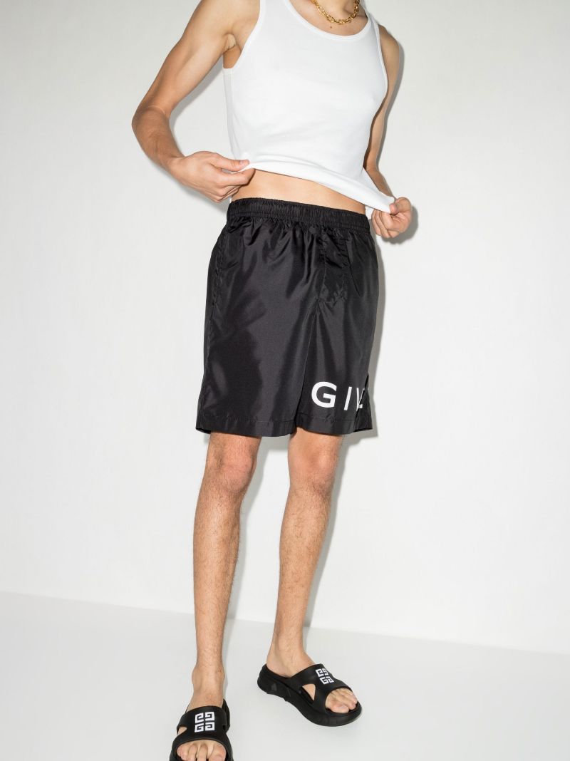 Black Logo Print Swim Shorts